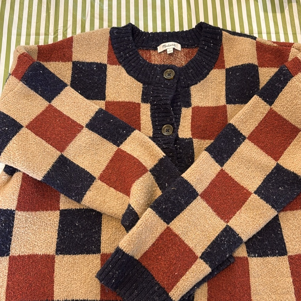 Madewell Checkered Colburne Cardigan Sweater in Coziest Textured Yarn